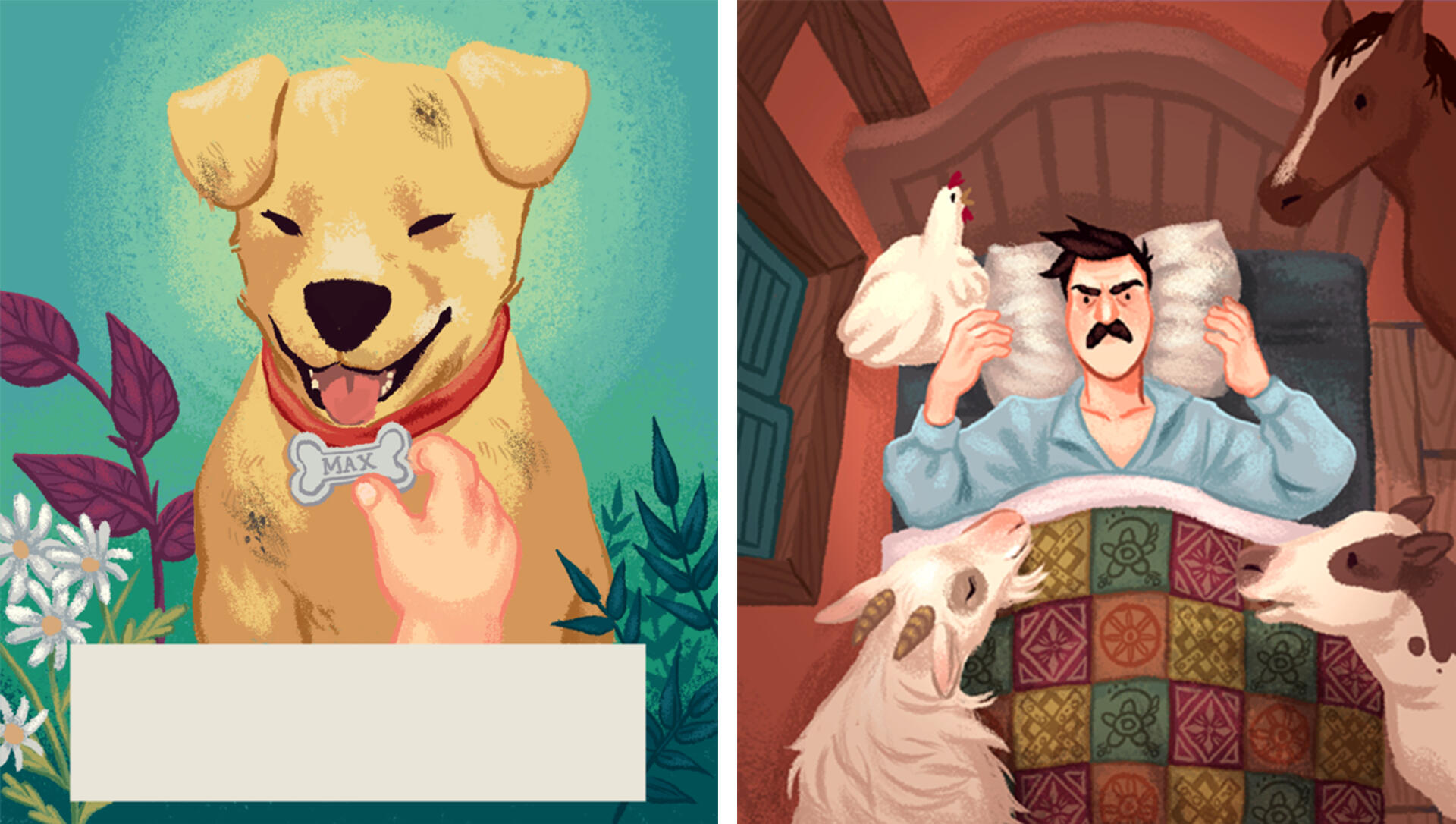 Illustration excerpts from various books for Englishunt